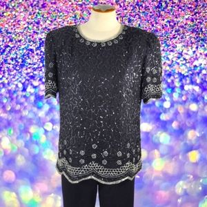 Vintage 1980's Laurence Kazar Silk Beaded Blouse